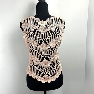 Dreamers Womens Macrame Back Crochet Knit Tank Top L V-Neck Festival Beachy Boho
